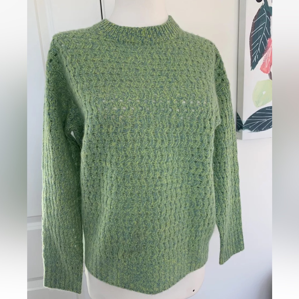 Gorgeous Naadam Xs 100% Cashmere Blue Green Marled Open Wave Stitch Sweater